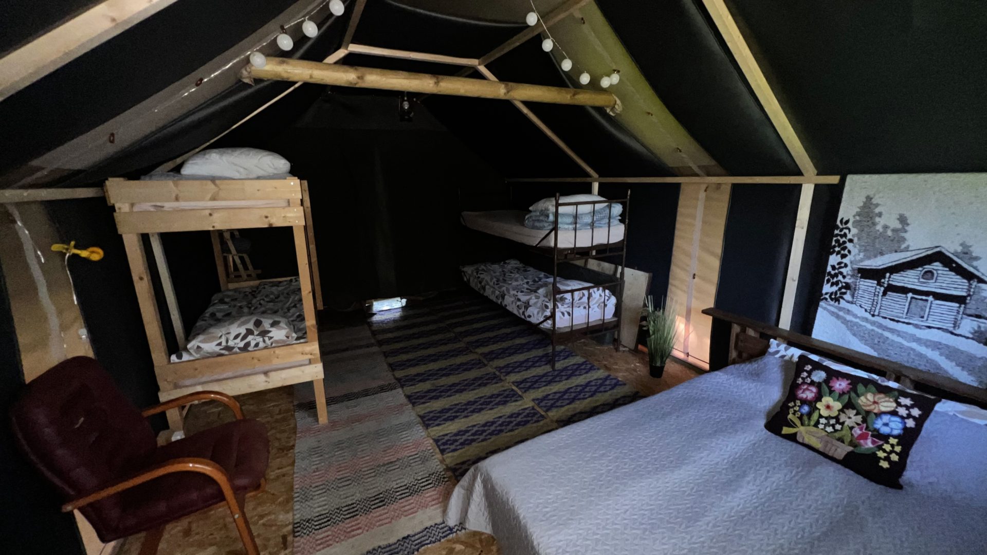 Inside of glamping house with bunkbeds