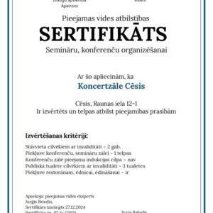 Photo 1 - Koncertzāle CĒSIS saņem Pieejamas vides atbilstības sertifikātu