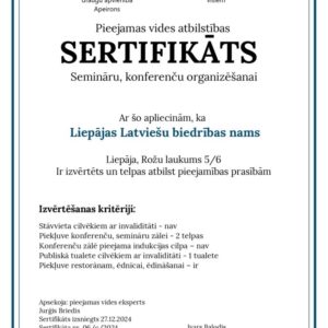 Photo 1 - Pieejamas vides atbilstības sertifikātu saņem Liepājas Latviešu biedrības nams